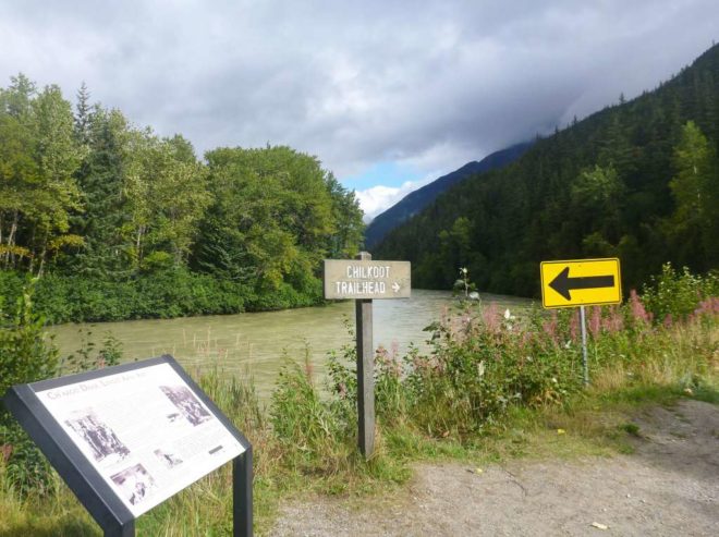 Signs mark the beginning of the Chilkoot Trail