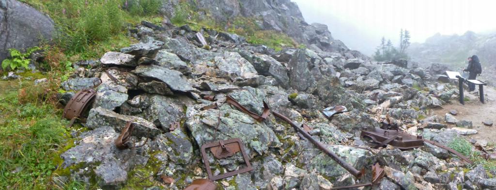 Artifacts are piled with rocks on the Chilkoot Trail