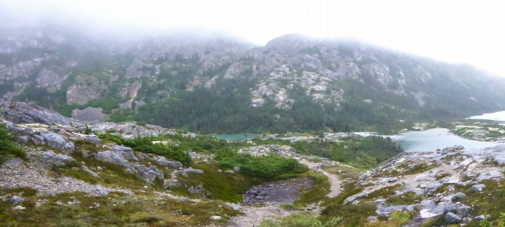 Fog covers the mountains on the Chilkoot Trail