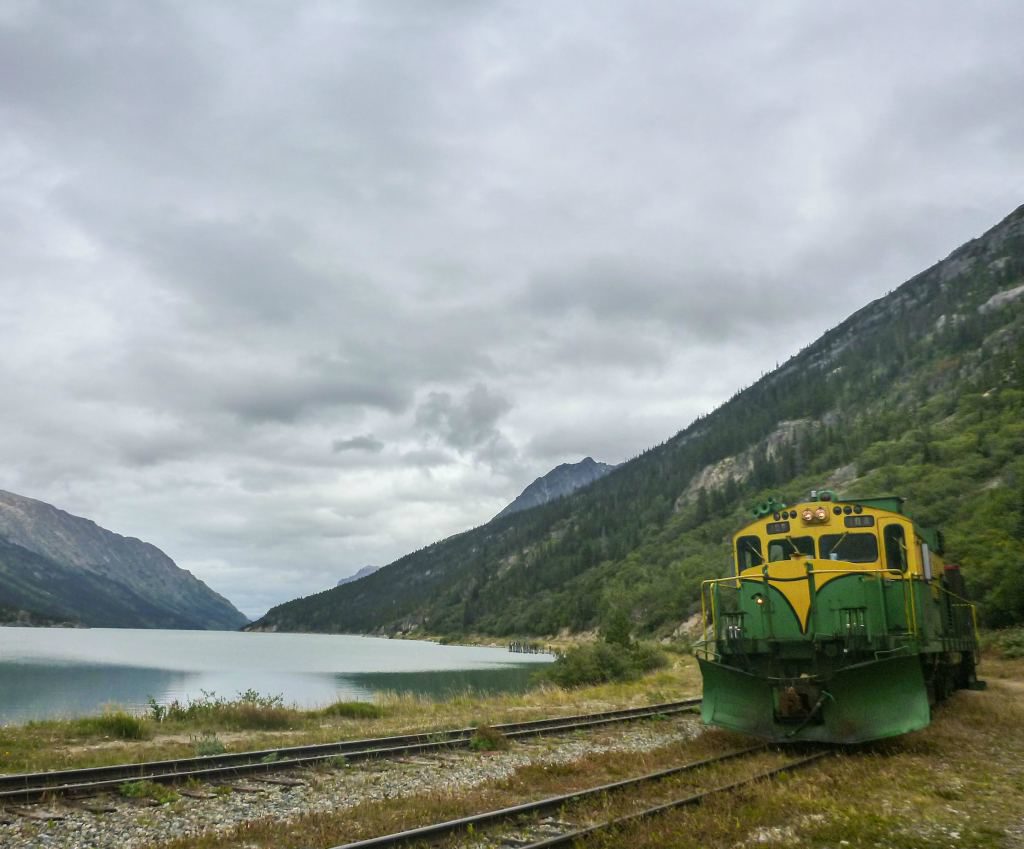 A train arrives at the end of the Chilkoot Trail